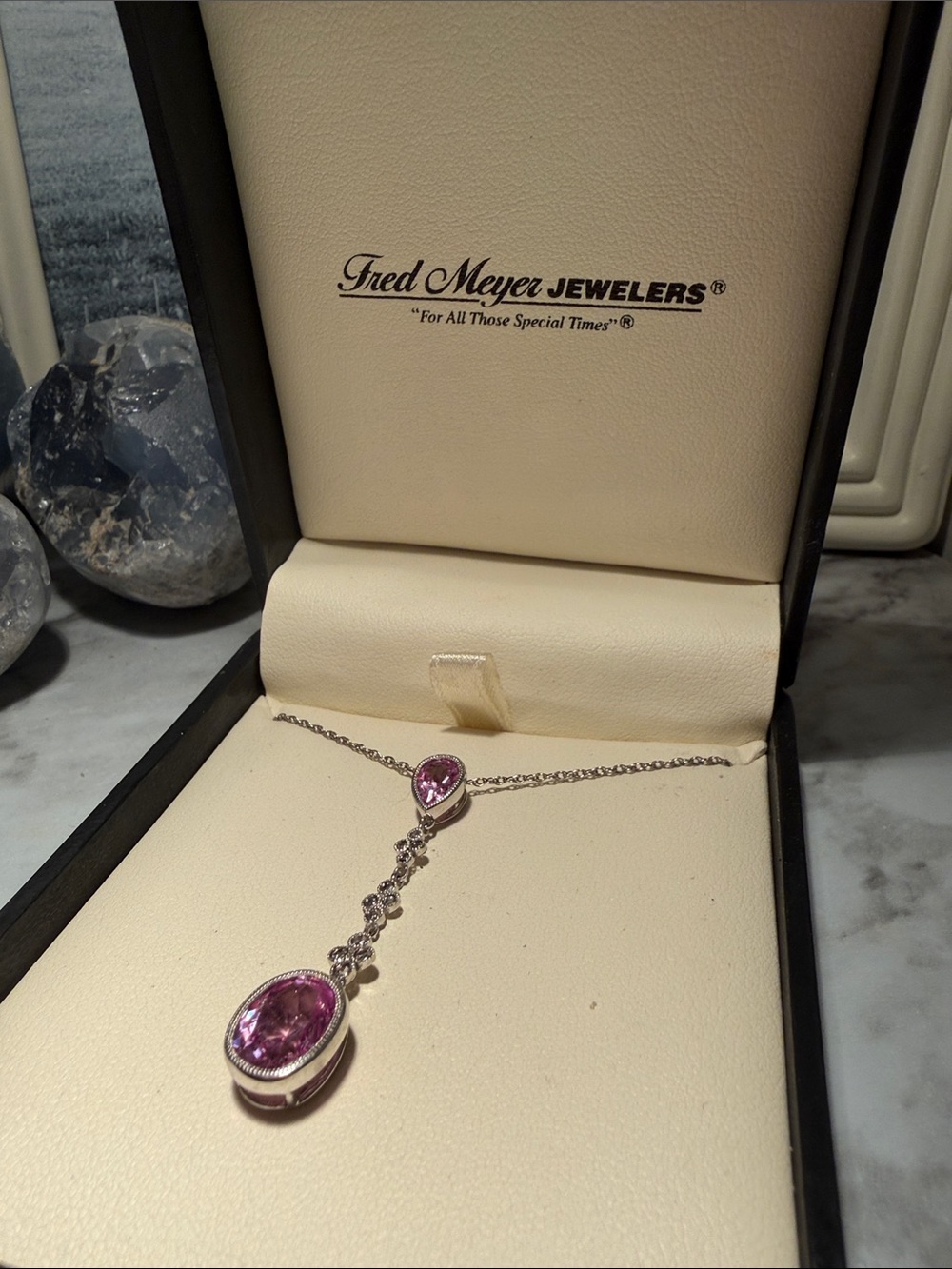 Fred Meyer Pink Sapphire Gemdrop Pendant Necklace in Silver